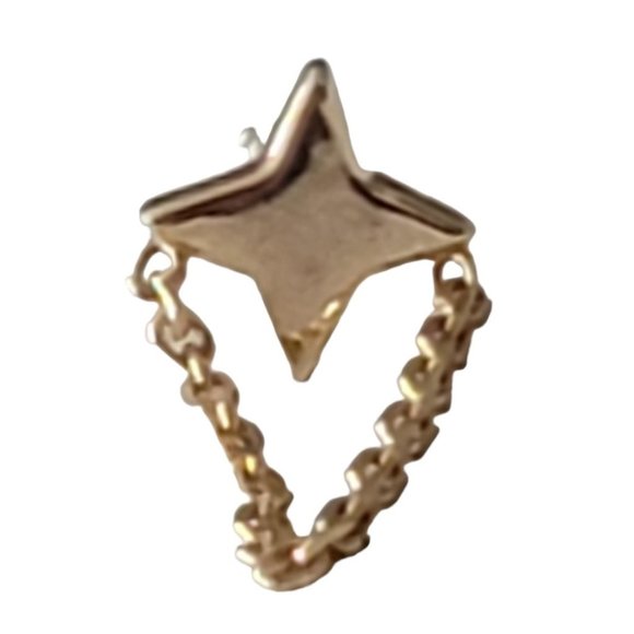 14K Yellow Gold 4 Point Star With Chain Dangle One Post Earring, E116 - Picture 4 of 11